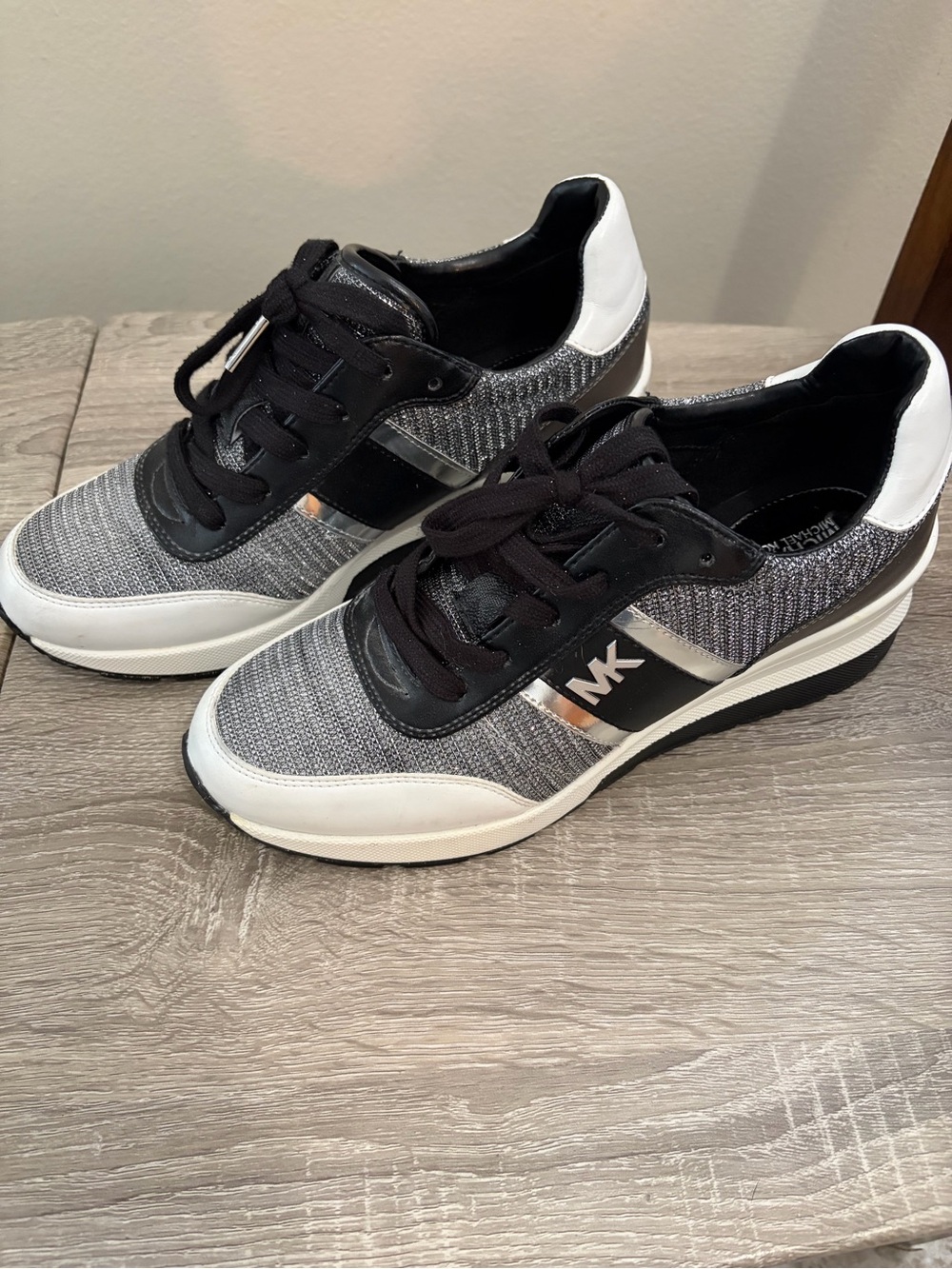 Michael Kors Black, Gray and White Knit Trainer Sneakers